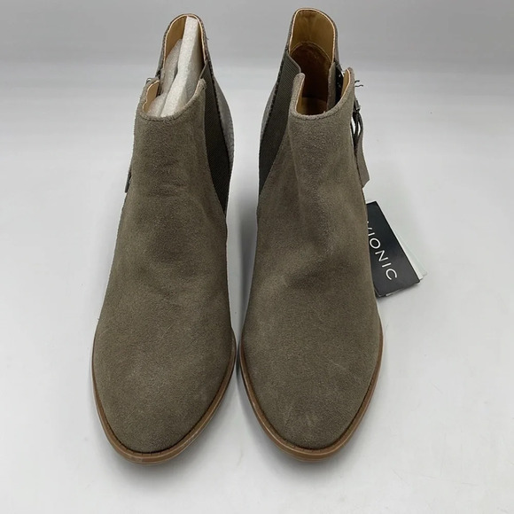 Vionic Bromley Taupe Suede Snake Print Ankle Booties Size 11 2 inch Heel - Picture 2 of 9